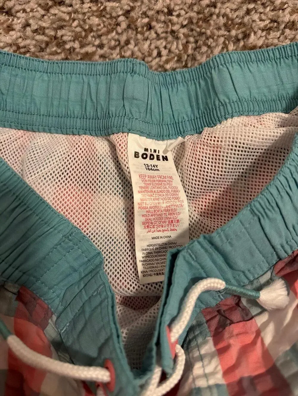 Mini Boden Boys Kids Multi Color Check Swim Shorts - 13-14Y (XL)